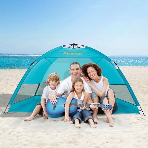 Alvantor Tienda de campaña de Playa Extra Grande Super Bluecoast, sombrilla de Playa al Aire Libre, Refugio Solar cabaña automático desplegable UPF 50+, Parasol portátil, Camping, Pesca, Senderismo
