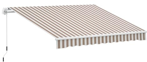 Outsunny 12' x 8' Retractable Awning Patio Awnings Sun Shade Shelter with Manual Crank Handle, 280g/m² UV & Water-Resistant Fabric and Aluminum Frame for Deck, Balcony, Yard, Beige