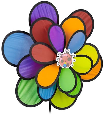 Relaxdays Windrad Blume, Windspiel Stecker für Garten & Balkon, HBT: 86,5 x 36,5 x 14 cm, Blumenstecker Regenbogen, bunt