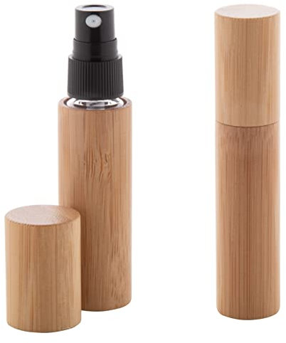 noTrash2003 Doppelset 2 Stück Reise-Parfümfläschchen Parfumzerstäuber Bambus mit nachfüllbarem Glasbehälter und Zerstäuber. Füllmenge: 10 ml.