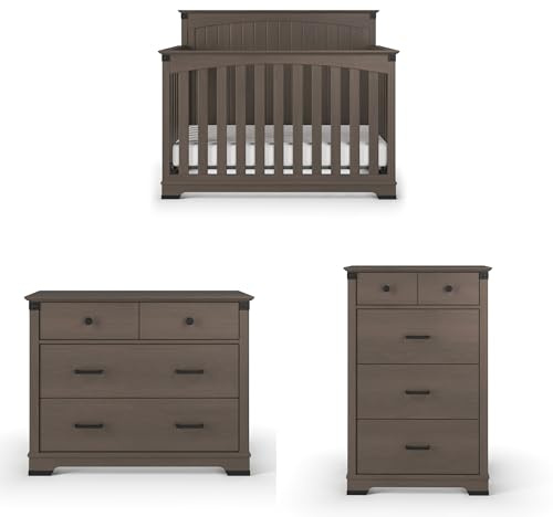 Child Craft Redmond Full Panel Crib, Dresser and Chest Nursery Set, 3-Piece, Includes 4-in-1 Convertible Crib, Dresser and Chest, Grows with Your Baby (Dapper Gray)