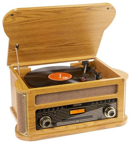 Fenton Memphis Platine Vinyle Bluetooth avec Radio Dab/FM - Bois Clair, Lecteur MP3/CD/Cassette, Numérisation des Vinyles, Idéal pour Décorer Votre Salon et Écouter Vos Musiques