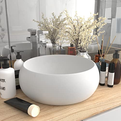 HOMIUSE LuxuriöSes Waschbecken Rund Matt Weiß 40x15 Cm Keramik Waschbecken Waschtisch Aufsatzwaschbecken Badunterschrank Waschbecken GäSte Wc Badezimmer, jeden Waschraum Aufsatzwaschbecken