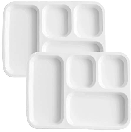 TAMUME Assiette en Porcelaine Blanche avec 4 Compartiments, Plaque de Contrôle des Portions avec Sections pour Adultes, Jeu de 2 (Rectangle*2)