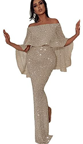 HAOLEI Cocktail Dresses for Women UK Sale Clearance,Ladies Sequin Glitter Dress Wedding Guest Mermaid Bridesmaid Dress Evening Gowns Cold Shoulder Bodycon Maxi Long Sheath Dress Party Prom Dress Gold