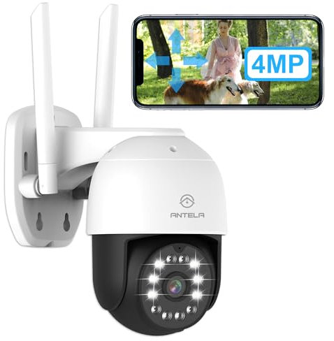 ANTELA 2.5K/4MP Überwachungskamera Aussen, 360° PTZ WLAN Kamera Outdoor mit 24/7-Aufnahme, IP65, 50m Farbige/IR/Smart Nachtsicht mit Flutlicht, 2-Wege-Audio, Bewegungserkennung, Alarmmeldung, 2,4GHz
