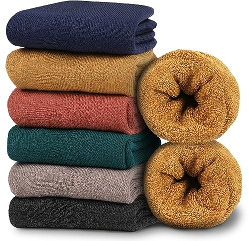 Fanshiontide 6 Pairs Women Thermal Socks, Winter Cozy Socks, UK Size 4-8 | Ladies Thick Warm soft Walking Socks Comfy Hiking Boot Socks Welly Socks Warm Winter Socks Womens