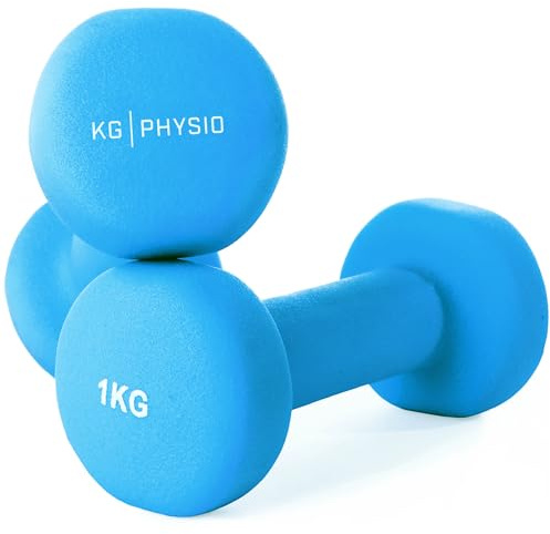 KG Physio Weights Dumbbells Set Women & Men - Neoprene-Coated & Sweat-Resistant Weights Set with Anti-Roll Technology & A3 Exercise Poster, Gym Equipment for Home, 1-10 kg Dumb Bells Pair