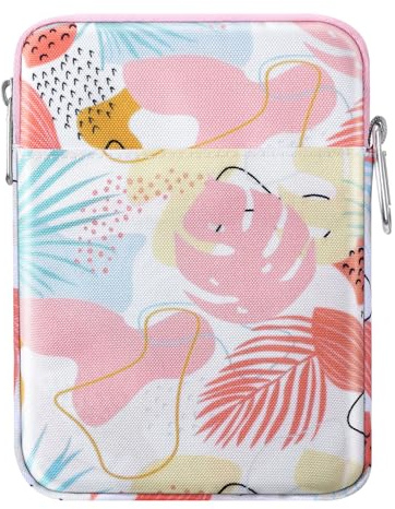 MoKo 6-7 Inch Kindle Sleeve Bag, Protective Nylon Cover Compatible with Kindle Paperwhite 2021, Fire 7 2022, All-New Kindle//Kids (11th Generation)/Colorsoft, Kobo E-Reader, Tropical Leaf