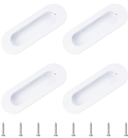 MOROBOR Lot de 4 poignées d'armoire encastrées, bouton ovale en acier inoxydable blanc chaud avec vis, installation apparente, poignée de traction intégrée pour armoire tiroir et porte coulissante