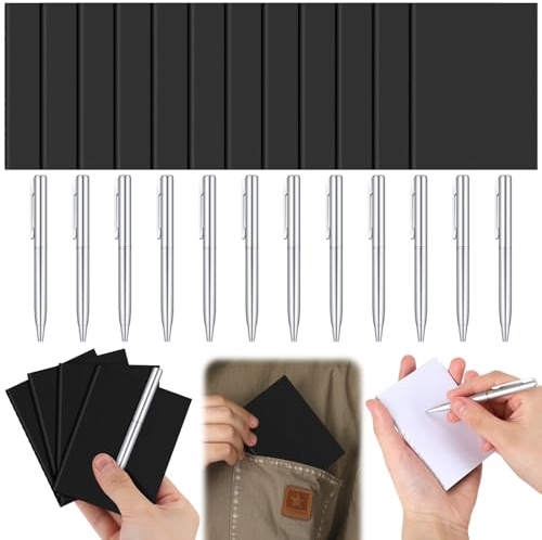 24 Pcs Mini Pocket Notebook Set, 2.5 x 4 Small Kraft Notebook Ballpoint Pen Bulk, Tiny Blank Paper, Mini Journal Sketchbooks Composition for Men Woman School Office Travel Gifts(Black Color)