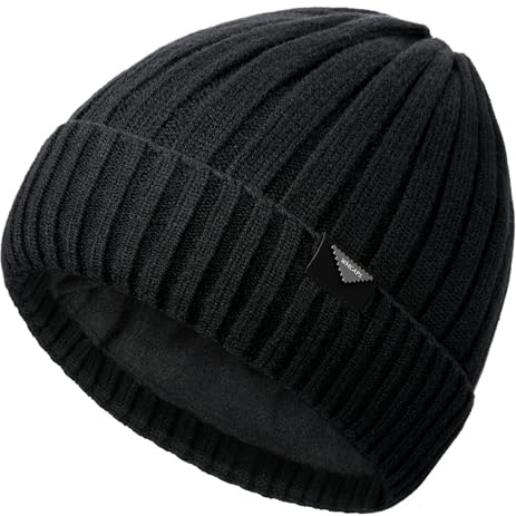 Wmcaps Winter Beanie for Men Women, Knit Hat with Thickened Fleece Lining, Unisex Classic Cuffed Warm Beanie, Elastic and Soft Wooly Hats, Heartwarming Gift, Black