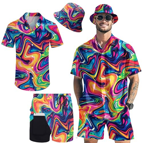 Hawaiian MenS 2 Piece Outfits Rave Duck Shirts Shorts Outfits Tropical Set with Hat