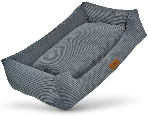 FREUDENTIER Orthopädisches Hundebett aus Cord - Waschbar - Herausnehmbares Liegekissen - Handmade in Europe - Für kleine, mittelgroße & große Hunde (Dunkelgrau, M)