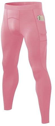 LEICHR Men Compression Pants Leggings Dry Cool Sports Baselayer Running Workout Active Gym Tights Basketball, 1pcs #Pink#22, Medium