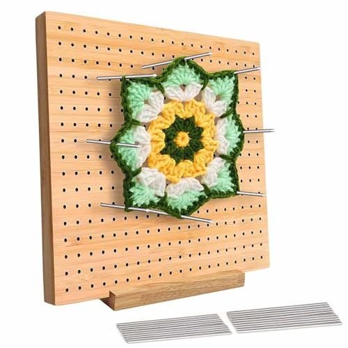 HRLORK Crochet Blocking Board with 20 Pins Knitting Set Accessories 7.9inch Knitting Blocking Board Granny Square Blocking Board Wooden Blocking Board for Knitting Projects