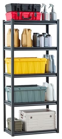 VEVOR Scaffale Portaoggetti, Scaffale Portaoggetti a 5 Livelli, Ripiani in Metallo Regolabili, Scafandro per Cucina, Magazzino, Seminterrato, Scaffalatura Nero 907 kg, 457,2 x 812,8 x 1828 mm