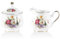 Sweejar Home Royal Ceramic Sugar and Creamer Set, 3 Piece Set with Cream Pitcher, Sugar Bowl, Sugar Set with Lid & Spoon, Coffee Serving Set Wedding Gift (Flower Style)