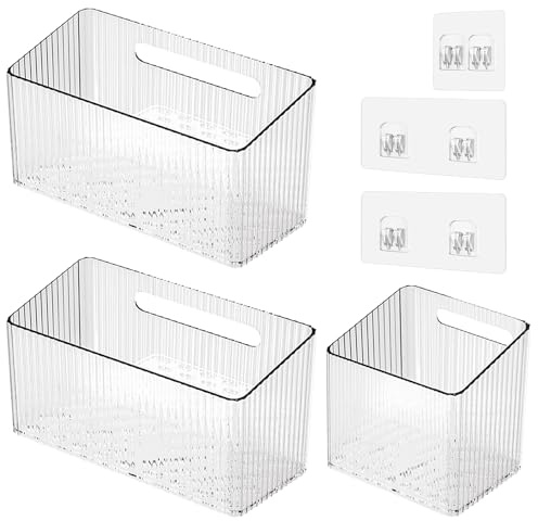 Keboyoe 3 Piezas Cajas de Almacenamiento Autoadhesivas para Montar en la Pared Cestas Organizador de Baño Organizadoras Montadas en la Pared para Baño Cocina Armario Organizador de artículos pequeños