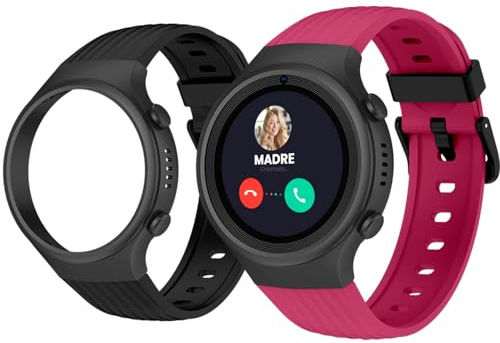 SPC Smartee 4G Junior - Reloj Inteligente para niños con GPS, videollamadas y botón SOS | 1,2” Pantalla, Doble Pulsera Granate y Negra y Modo Tracker | Modo Colegio | Gestión Desde App SPC Smart Clan