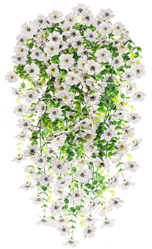 Epaing 2 Pièces Fleurs Artificielles, artificielles Murales Suspendues Fleurs extérieures Paniers mur de fleur, Plantes Artificielles pour Célébration Cuisine Jardin Bureau(Bianco)