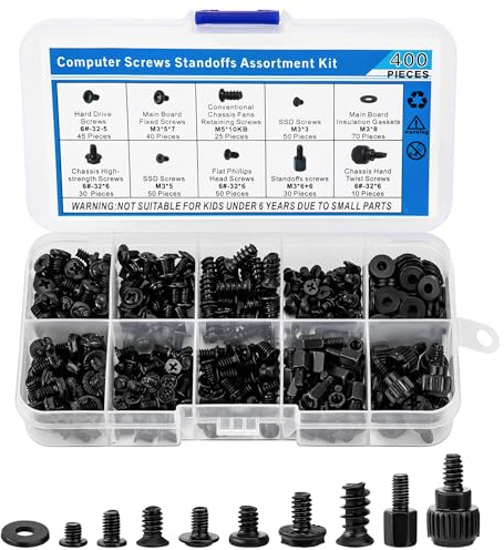 Yesaler 400 Piezas Juego de Tornillos para Ordenador Portátil Computadora de Acero al Carbono para Reparación de SSD Carcasa de PC Personal Ventilador Disco Duro