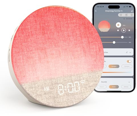 Dreamegg Tageslichtwecker, Lichtwecker mit App-Steuerung, 34 Beruhigende Klänge & 12 Lichtmodi, Mehrfach-Alarme frei Einstellbar, Sunrise Alarm Clock für Erwachsene & Babys, Schlafzimmer & Geschenk