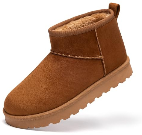 Lurnyet Winter Boots for Women Suede Pull on Platform Ankle Boots, Faux Fur Lined Comfort Short Snow Booties with Cushioned Foam Anti Slip Indoor & Outdoor Warm Shoes Brown 10