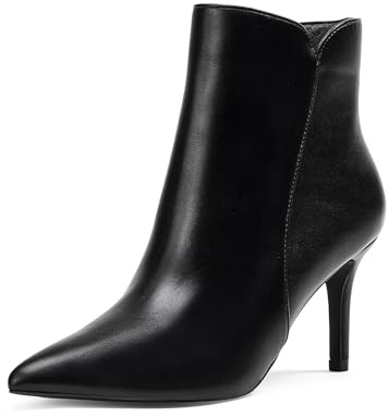 Zhabtuc botines de mujer con tacón de 8 cm, punta sexy, zapatos de noche y fiesta elegantes con cremallera lateral, Negro Mate, 37 EU