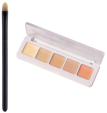 ARYIMYDP Paleta de cobertura total, crema 5 en 1, para contouring, corrige ojeras oscuras, marcas rojas y suaviza líneas finas, resalta, 5 colores con pincel, resistente al agua y de larga duración