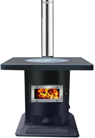 Stufa A Gassificazione In Acciaio Manganese Stufa A Legna Da Interno E A Pellet Con Finestra Focolare, Forno E Valvola Sigillata Per Riscaldamento E Cottura(With chimney)