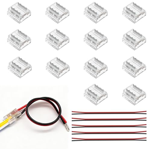 Aihoom 2Pin 8mm COB LED Tira de Luz Conector Kit 19 Piezas - Incluye Conectores Transparentes y Extensiones de Cable 20AWG para Soldar Sin Ranura y Conexiones de Esquina