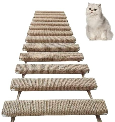 Katzenleiter, Katzenleiterbrücke für Wand Sisalseil Klettergerüst Kletterwand Katzen Aktivitätskratzbäume Katzen Hängematte Katzenwand Haustiermöbel Katzentreppe (Khaki, 100 cm, 1)