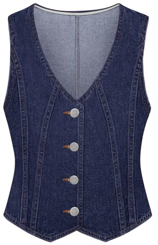LYHIPSS Denim Vest Women Jean Vest Tops for Women V Neck Sleeveless Button Down Denim Tops Outfits Dark Blue L