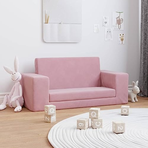 Ordellia Sofá cama infantil de 2 plazas de felpa suave rosa con acolchado de espuma, funda extraíble y reposabrazos anchos, para leer, jugar y dormir en la habitación de los niños o el bebé