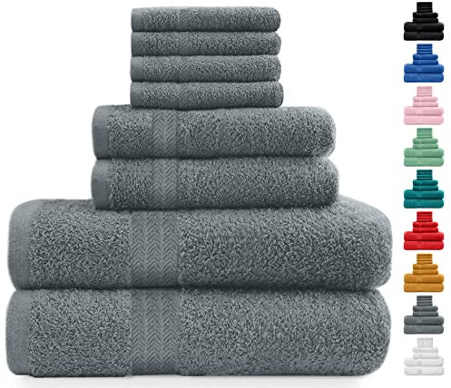 Midland Bedding 8 Piece Bale Towel Set, Cotton Towels Set - 4 Wash Cloths/Face Towels, 2 Bath Towels and 2 Hand Towels for Bathroom. 400 GSM Thread Count (Grey)