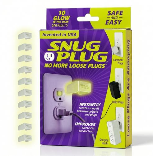 Snug Plug Loose Outlet Plug Fix & Outlet Insert | Prevent Plug from Being Unplugged & Save Money On Electricians – Clear Plastic Plugs for Outlets Keep Loose Plugs Secure – 10-Pack Glow in the Dark