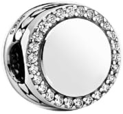 PANDORA Moments Gravierbarer Funkelnder Knopf Charm aus Sterling Silber mit Zirkonia, Kompatibel Moments Armbändern, 798747C01