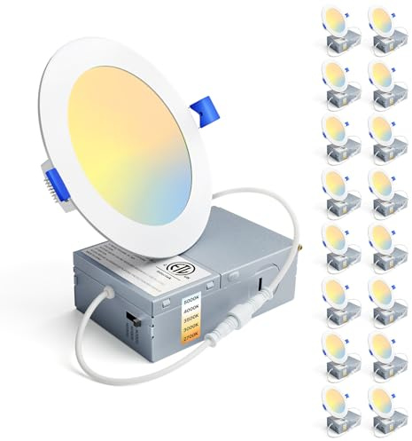 Ensenior 16 Pack 4 Inch LED Recessed Ceiling Light, Dimmable, 2700K-5000K 5CCT, 750LM 9W 120V, High Brightness Canless Wafer Downlight - ETL&FCC&IC