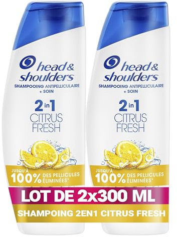 Head & Shoulders Citrus Fresh 2 en 1 Shampoing Antipelliculaire, Cheveux Gras, 2x300ml; Jusqu'à 100% des Pellicules Éliminées, Cliniquement Prouvé; Usage Quotidien; Rafraîchissant, Parfum Citron