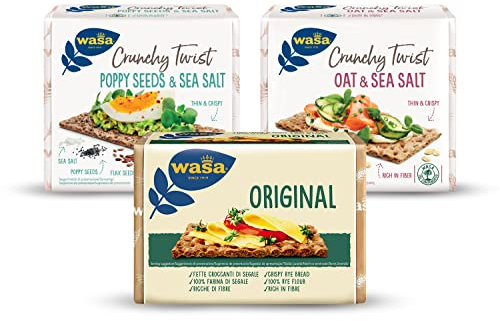 Wasa Crunchy Twist Poppy Seeds & Sea Salt + Wasa Crunchy Twist Oat & Sea Sal + Original