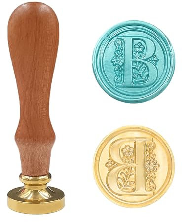Medeltida traditionell initial alfabet vax förseglingsstämpel, mässingshuvud trähandtag brevstämplar för kort/kuvert/gåva - (bokstav B)