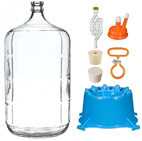 North Mountain Supply Carboy, caraffa fermentante in vetro italiano da 6 galloni, con tappi in gomma forati e non forati, Airlock a 6 bolle, asciugatrice Carboy, manico e tappo