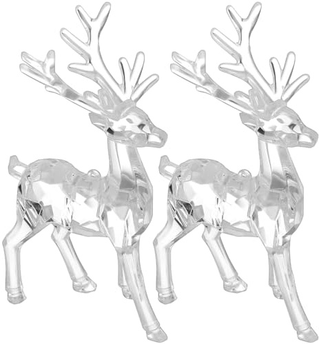 Beavorty Animal Table Decoration Reindeer Christmas Decoration, 2Pcs Acrylic Elk Crystal Figurines Ornaments for Home Office Desk Table Winter Decor, Holiday Reindeer Xmas Decoration Elk Ornament