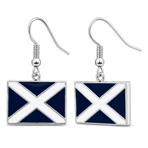 Charm Buddy Boucles d'oreilles pendantes drapeau écossais avec sac cadeau Drapeau écossais Saint Andrews Drapeau écossais Football Rugby Cornemuse Bijoux Bijoux, 22mm x 16mm x 1.5mm, Émail
