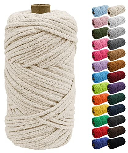 Uiopa Makramee Garn 5mm x 90m, Baumwollkordel Baumwollseil Natürlicher Baumwollschnur, Makramee Garn Geflochten für Pflanzenaufhänger, Wandbehang, Traumfänger, Garten, DIY-Projekte