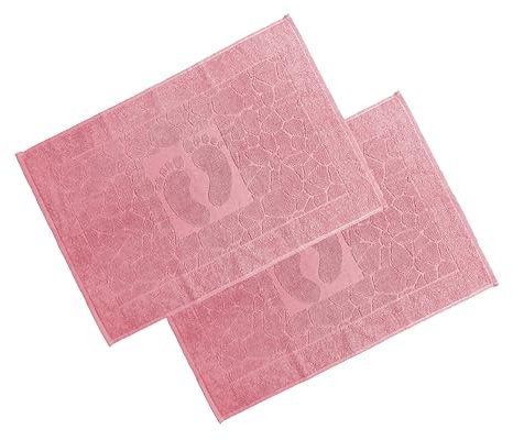OG-ER OGER Badvorleger Set 2 Teilig, Frottee Duschvorleger, Waschbar Duschmatte & Badteppich, 100% Baumwolle, Saugfähig & Schnelltrocknend (Blütenrosa, 50 x 70 cm)