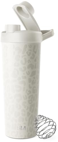 Simple Modern Stainless Steel Shaker Bottle with Ball 24oz | Metal Insulated Cup for Protein Mixes, Shakes and Pre Workout | Rally Collection | Cream Leopard