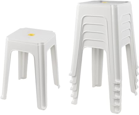 Generic Neadas 6 Packs Plastic Stacking Backless Stools, Square Stackable Plastic Stools, White