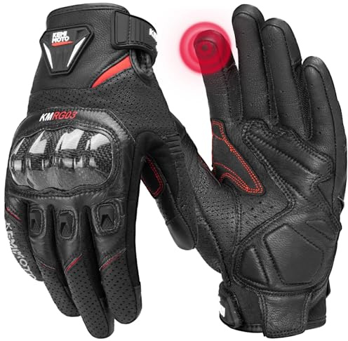 KEMIMOTO Guanti da Moto da Uomo, In Pelle di Capra con Cuscinetti Antiscivolo, Touch Screen, Guanti Protettivi per Motocross, Scooter, Ciclomotori, Quad, Paitball, ATV
